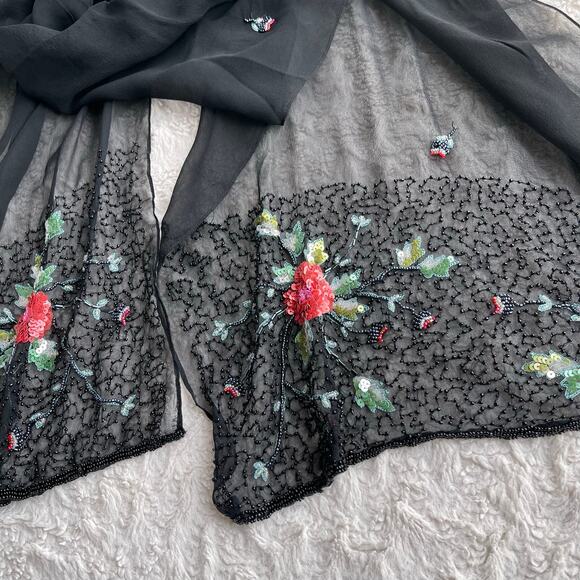 Sue Wong beaded silk floral slip dress with matching scarf wrap Nocturne 6 - Picture 12 of 17